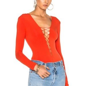 T By Alexander Wang Lace Up Orange Bodysuit